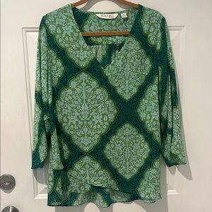 Beautiful by Lawrence Zarian Green Relaxed 3/4 Sleeve Blouse